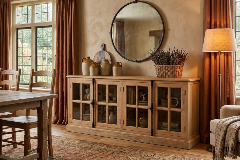 Cavendish Oak Wood Sideboard with Washed Grey Finish 