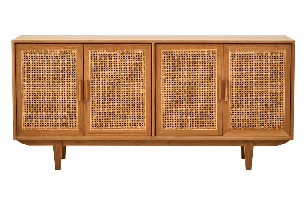 Cavendish Rattan and Oak Wood 4 Door Sideboard