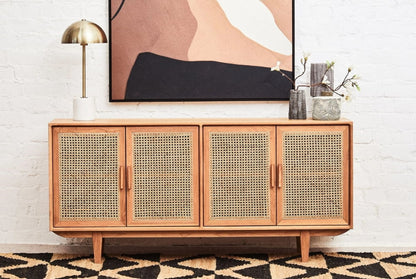 Cavendish Rattan and Oak Wood 4 Door Sideboard
