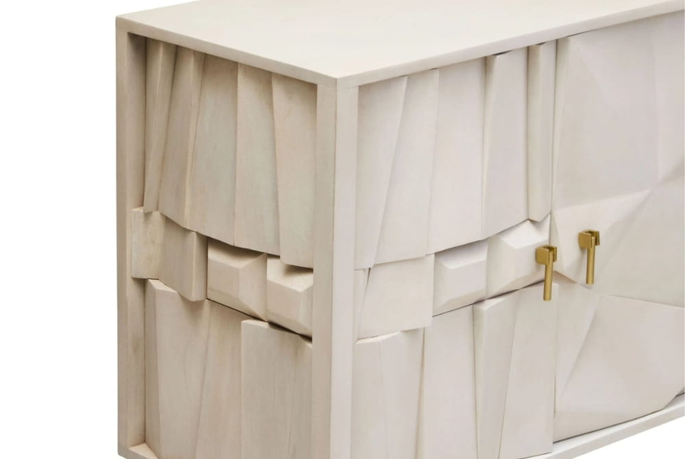 Clarendon Four Door Whitewash Mango Wood Abstract Sideboard