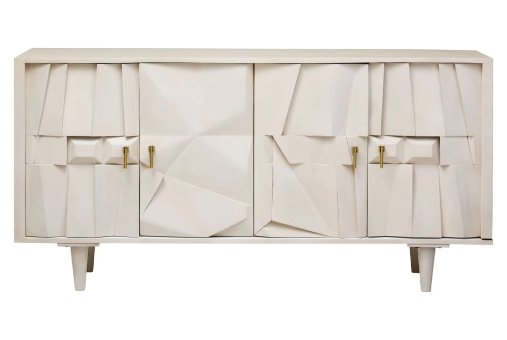 Clarendon Four Door Whitewash Mango Wood Abstract Sideboard