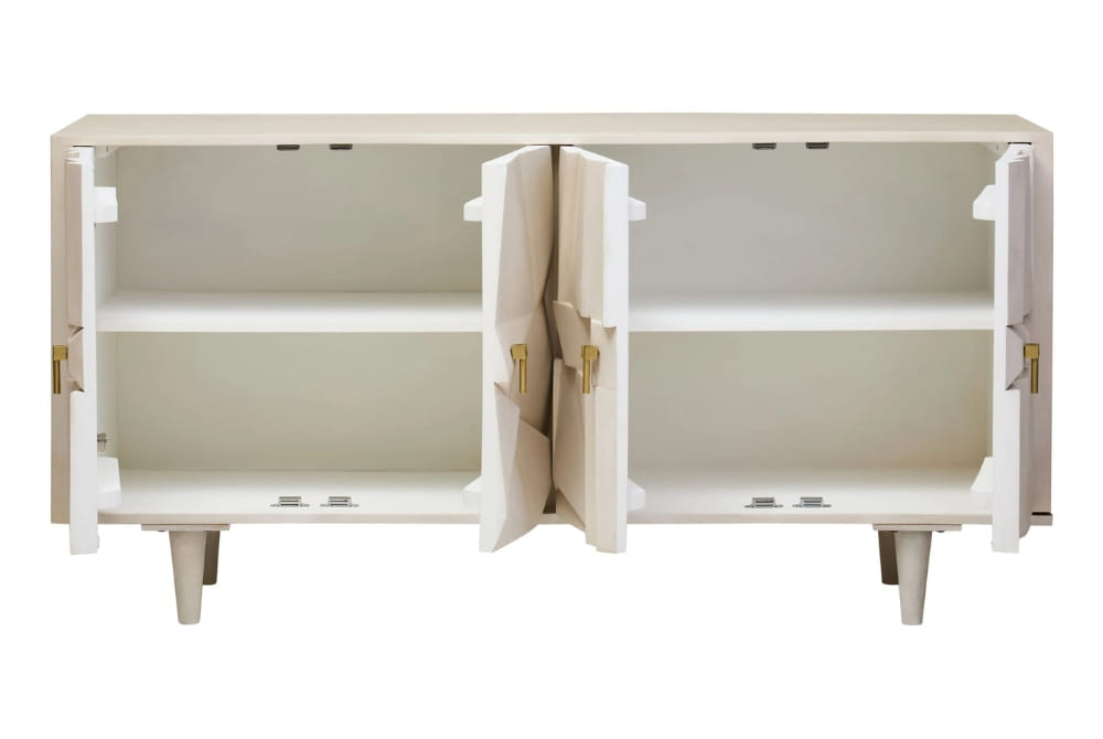 Clarendon Four Door Whitewash Mango Wood Abstract Sideboard