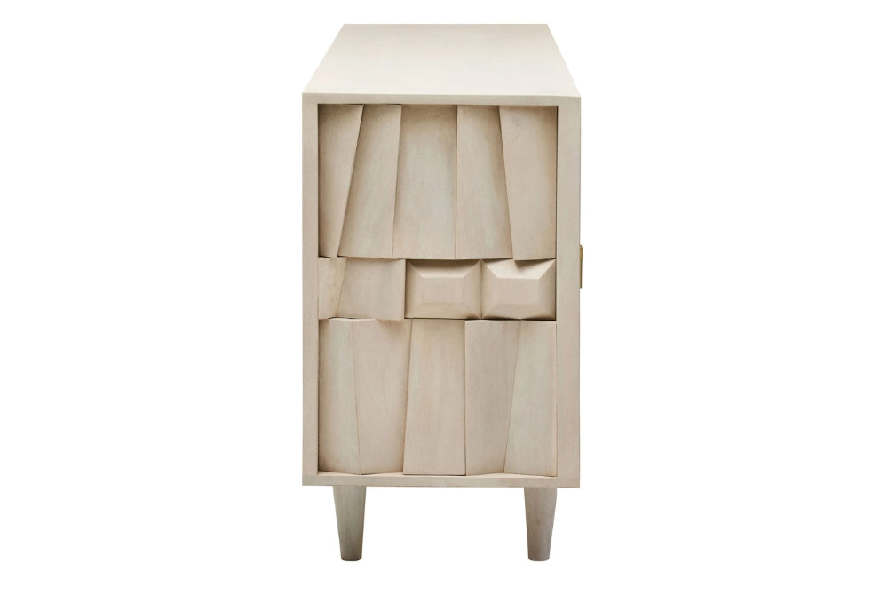 Clarendon Four Door Whitewash Mango Wood Abstract Sideboard