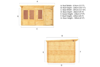 Elite Pent Log Cabin With Side Shed 4.1m x 3m - 28mm Thick