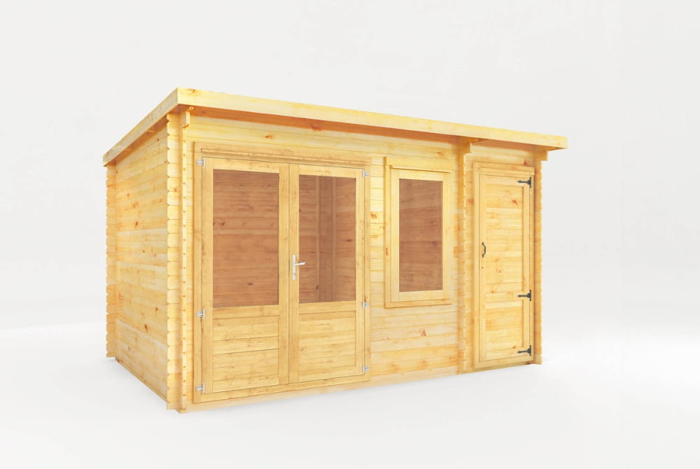 Elite Pent Log Cabin With Side Shed 4.1m x 3m - 28mm Thick