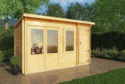 Elite Pent Log Cabin With Side Shed 4.1m x 3m - 28mm Thick