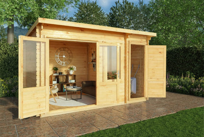 Elite Pent Log Cabin With Side Shed 4.1m x 3m - 28mm Thick