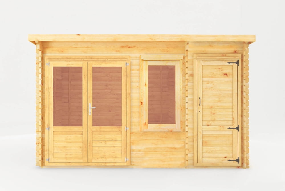 Elite Pent Log Cabin With Side Shed 4.1m x 3m - 28mm Thick