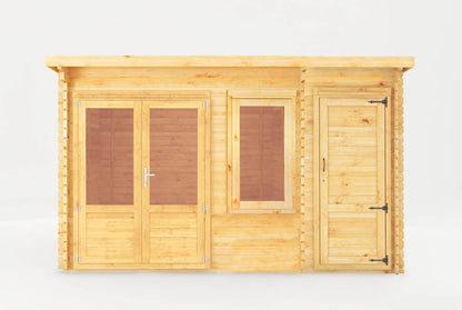Elite Pent Log Cabin With Side Shed 4.1m x 3m - 28mm Thick