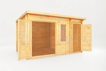 Elite Pent Log Cabin With Side Shed 4.1m x 3m - 28mm Thick