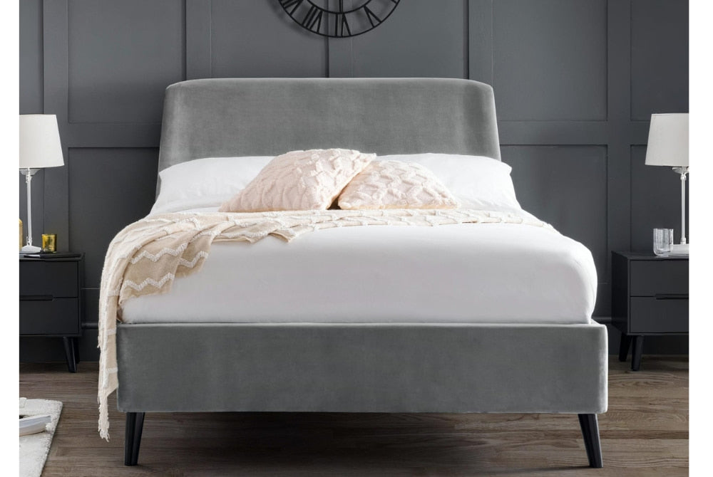 Frida Curved Grey Velvet Upholstered King Size Bed