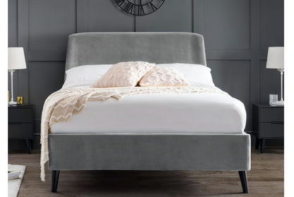 Frida Curved Grey Velvet Upholstered King Size Bed