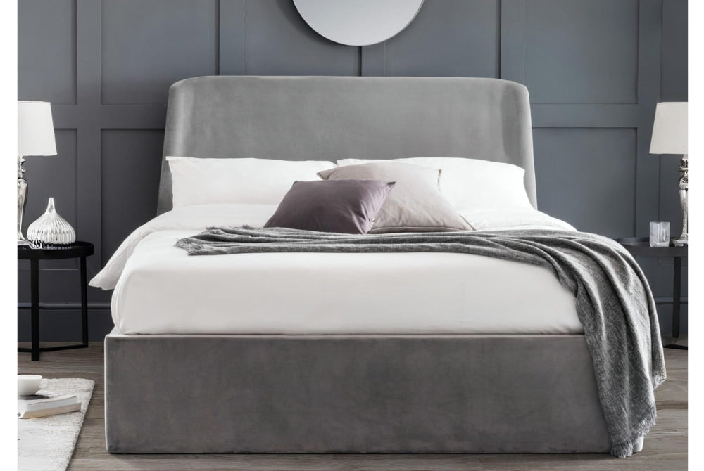 Frida Grey Upholstered Storage Ottoman Double Bed