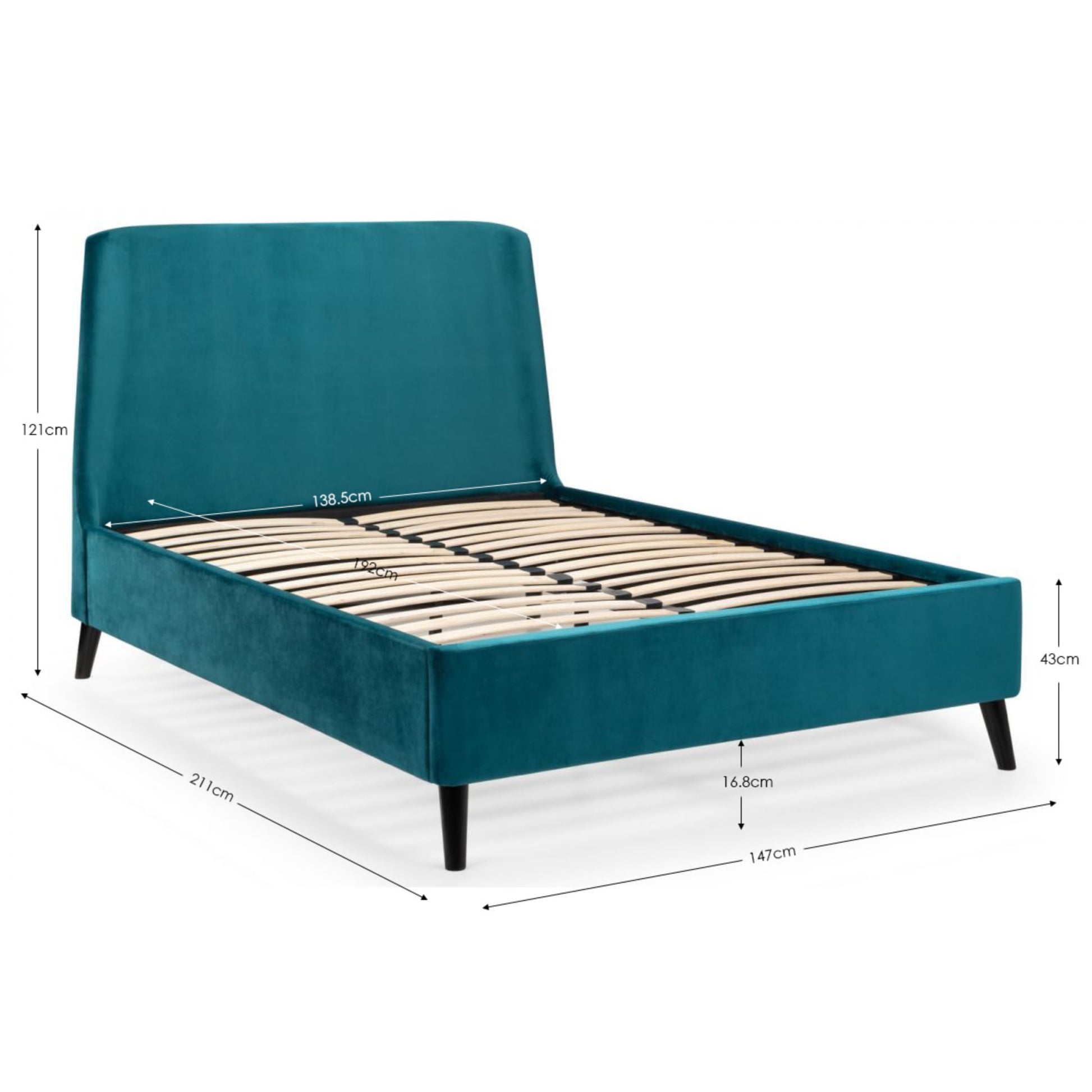 Frida Curved Teal Velvet Upholstered Double Bed