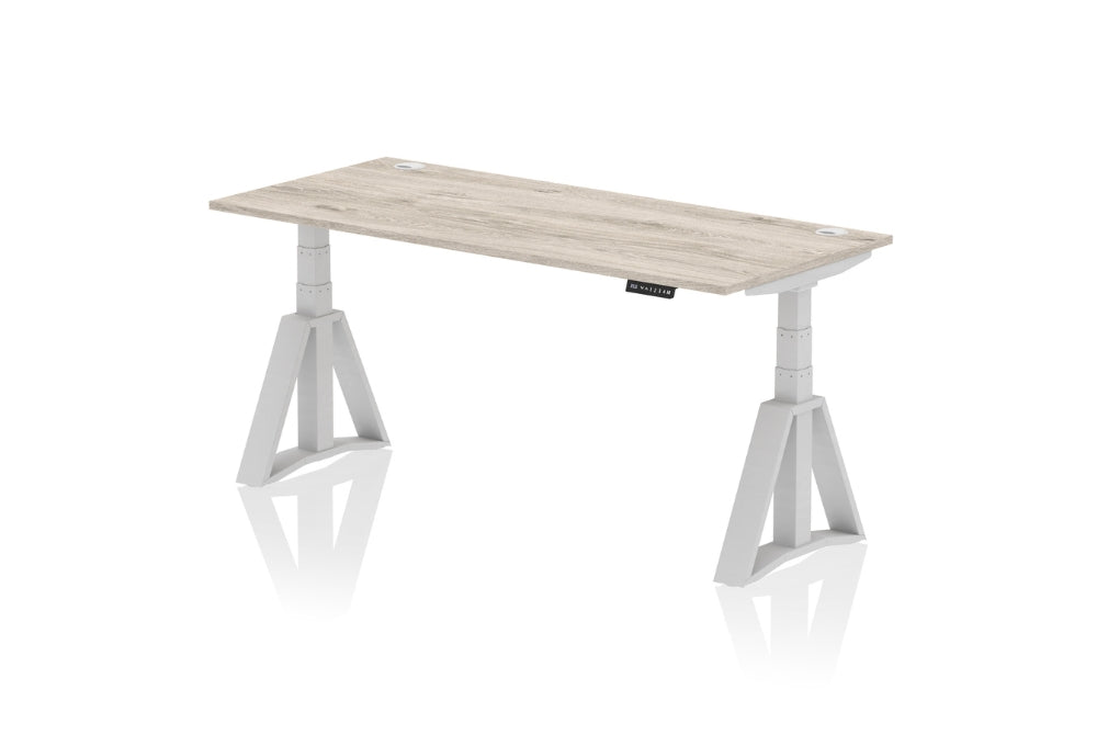 Air Height Adjustable Grey Oak Desk With Cable Ports With Piste Foot