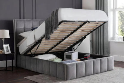 Gatsby Grey Velvet Ottoman Bed