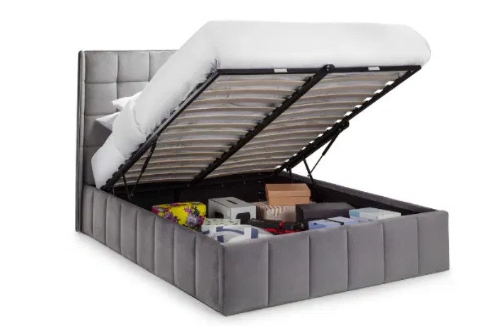 Gatsby Grey Velvet Ottoman Bed