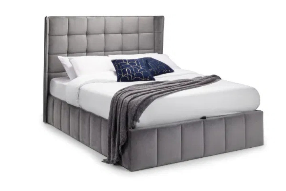 Gatsby Grey Velvet Ottoman Bed