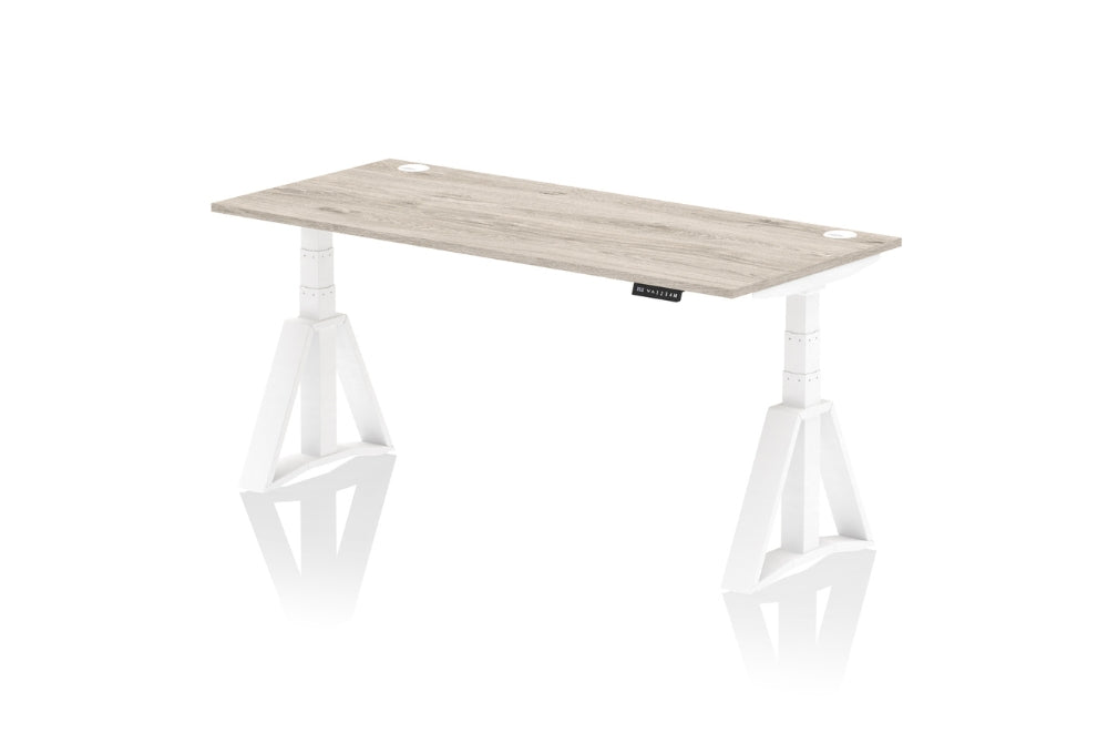 Air Height Adjustable Grey Oak Desk With Cable Ports With Piste Foot