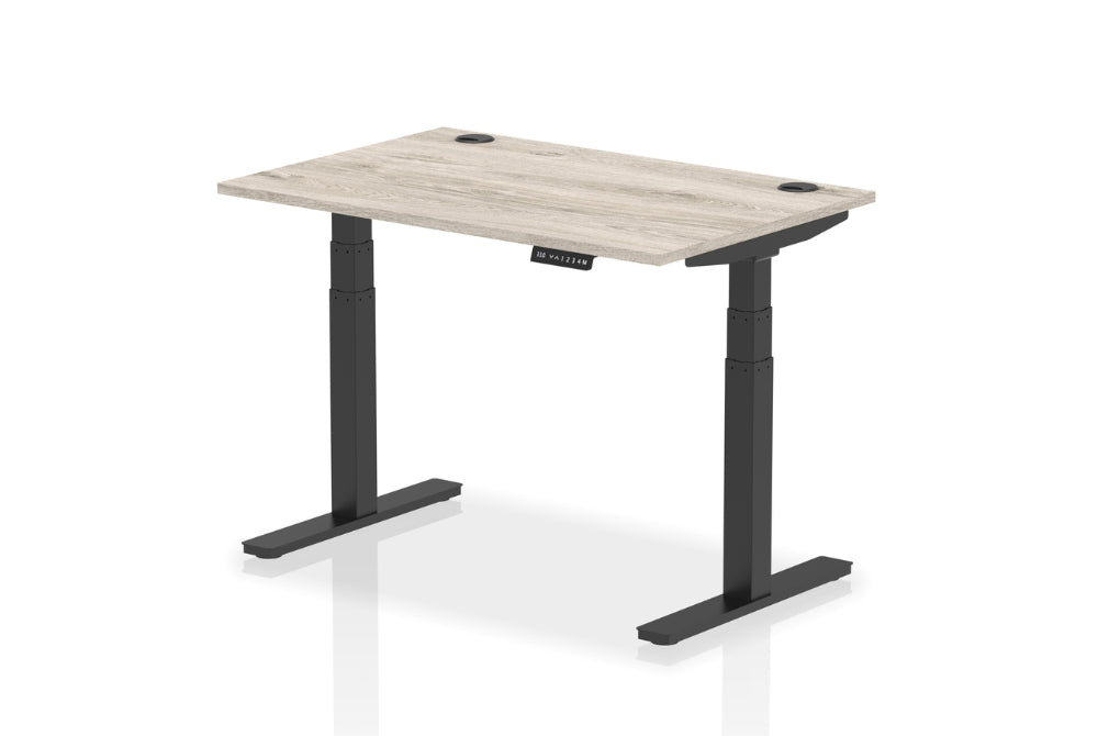 Air Height Adjustable Grey Oak Desk With Cable Ports