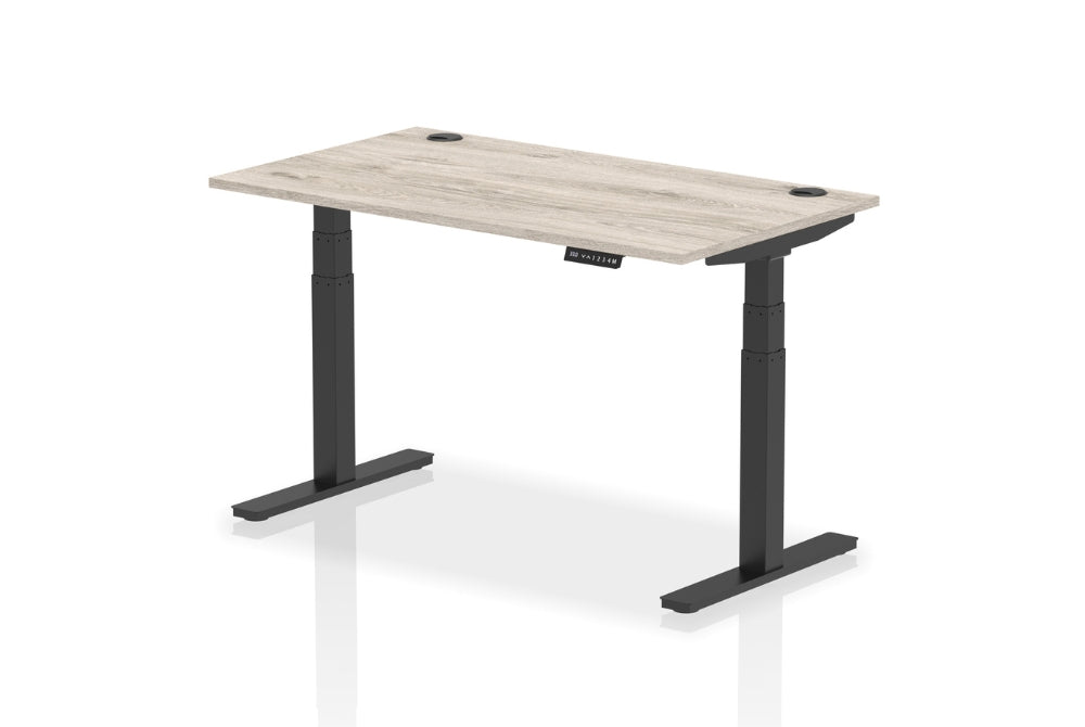 Air Height Adjustable Grey Oak Desk With Cable Ports