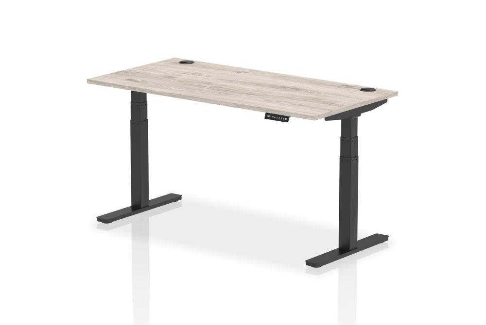 Air Height Adjustable Grey Oak Desk With Cable Ports