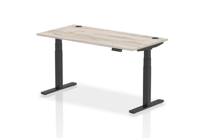 Air Height Adjustable Grey Oak Desk With Cable Ports