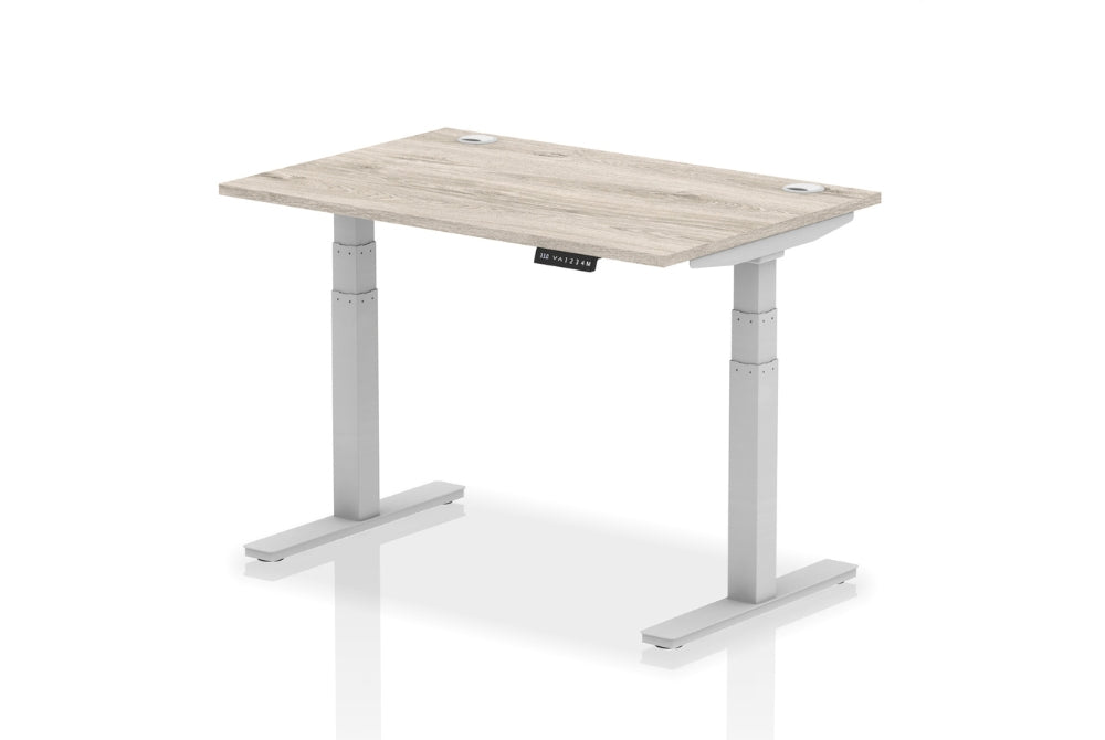 Air Height Adjustable Grey Oak Desk With Cable Ports