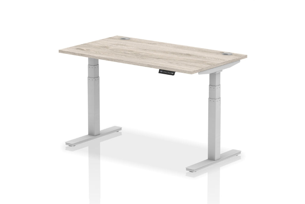 Air Height Adjustable Grey Oak Desk With Cable Ports
