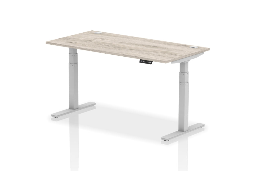 Air Height Adjustable Grey Oak Desk With Cable Ports