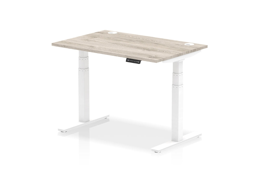 Air Height Adjustable Grey Oak Desk With Cable Ports