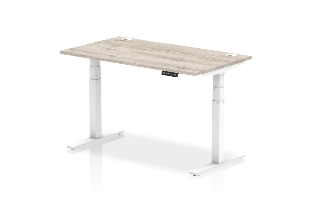 Air Height Adjustable Grey Oak Desk With Cable Ports