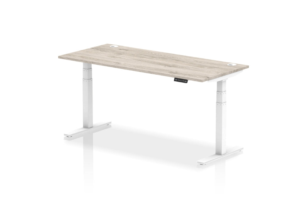 Air Height Adjustable Grey Oak Desk With Cable Ports