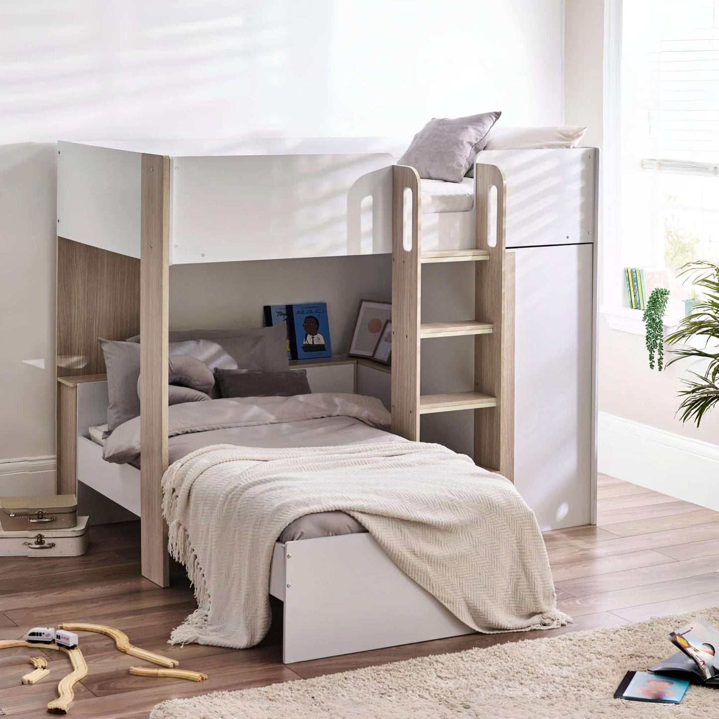 Horizon Bunk Bed - Woodgrain and White