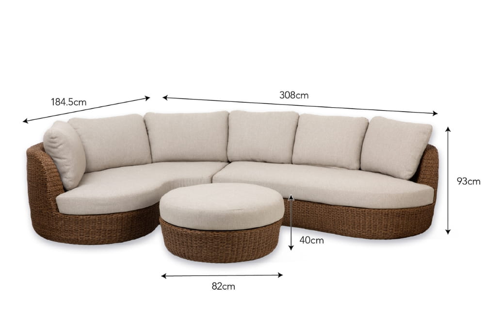 Hambridge Curved Corner Sofa Set - Rattan Dark Natural