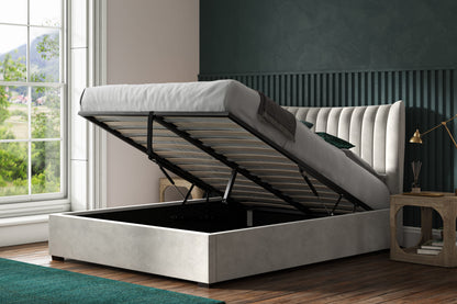 Harcourt Light Grey Velvet Upholstered Double Ottoman Bed