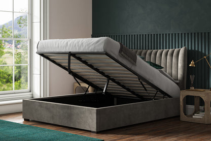 Harcourt Mid Grey Velvet Upholstered Double Ottoman Bed