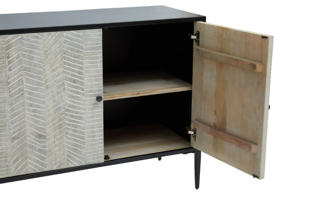 Harrington Grey Wash Recycled Pine Wood 4 Door Sideboard