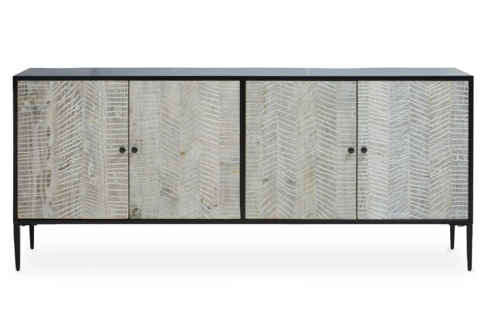 Harrington Grey Wash Recycled Pine Wood 4 Door Sideboard