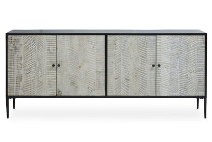 Harrington Grey Wash Recycled Pine Wood 4 Door Sideboard