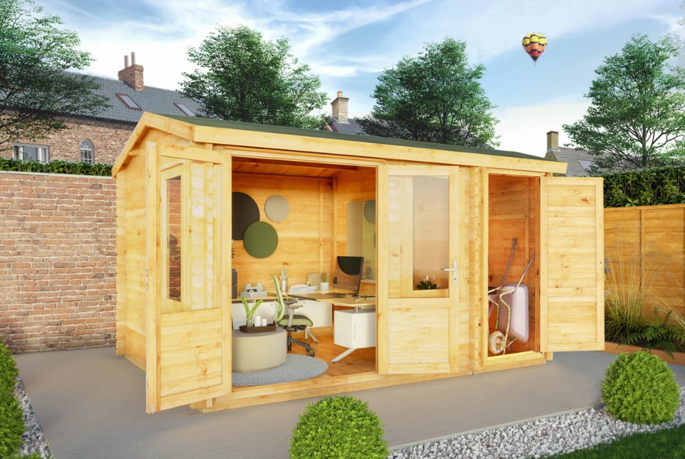 The Home Office Elite Log Cabin with Side Shed 4.1m x 3m