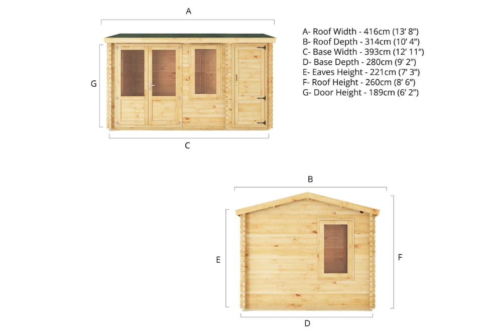 The Home Office Elite Log Cabin with Side Shed 4.1m x 3m