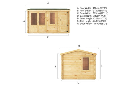 The Home Office Elite Log Cabin with Side Shed 4.1m x 3m