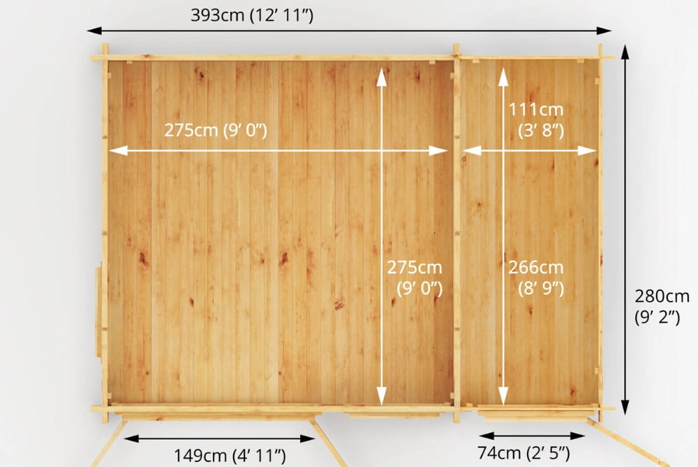 The Home Office Elite Log Cabin with Side Shed 4.1m x 3m