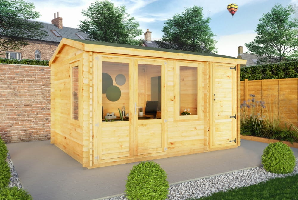 The Home Office Elite Log Cabin with Side Shed 4.1m x 3m