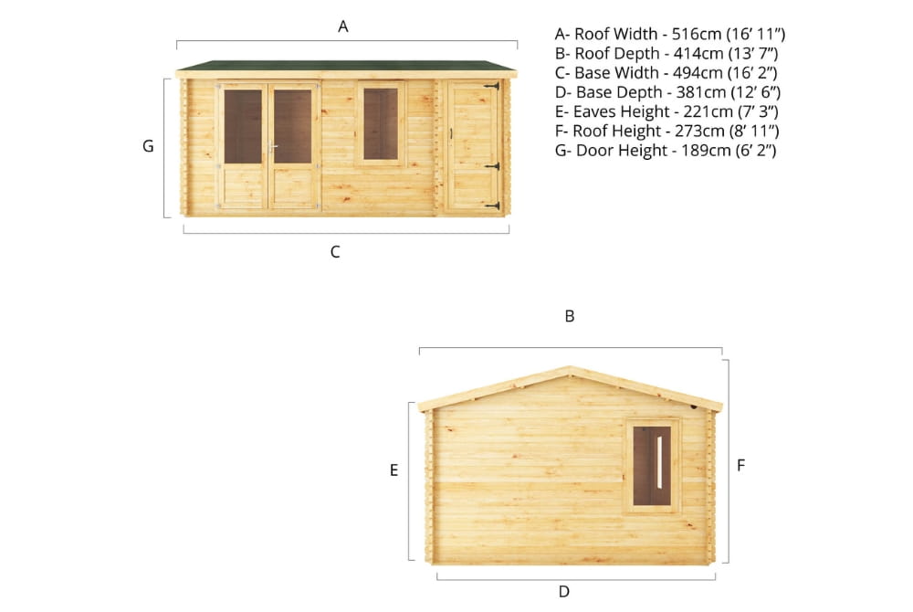 The Home Office Elite Log Cabin with Side Shed 5.1m x 4m