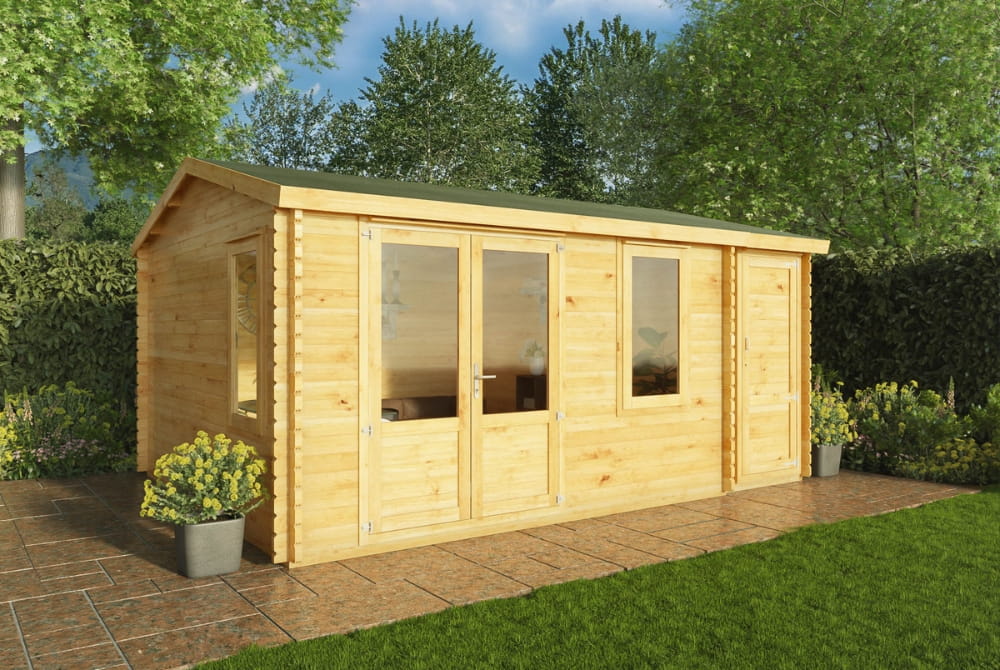 The Home Office Elite Log Cabin with Side Shed 5.1m x 4m