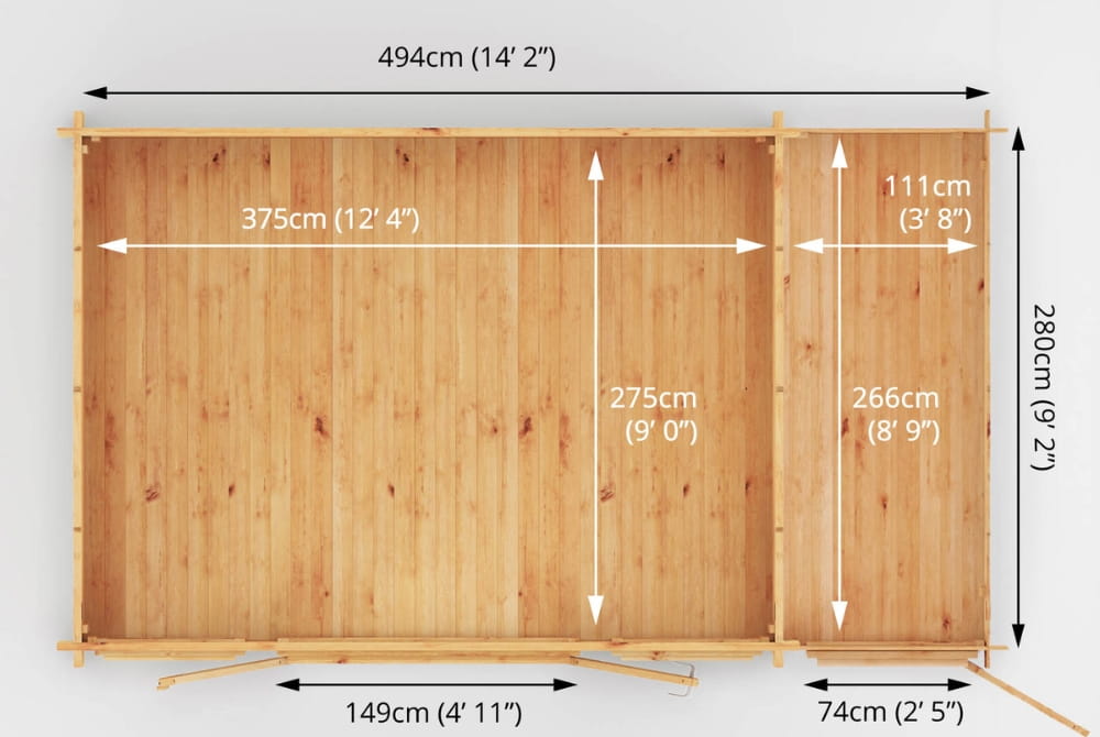 The Home Office Studio Log Cabin with Side Shed 5.1m x 3m