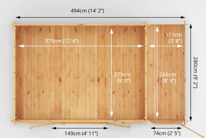 The Home Office Studio Log Cabin with Side Shed 5.1m x 3m