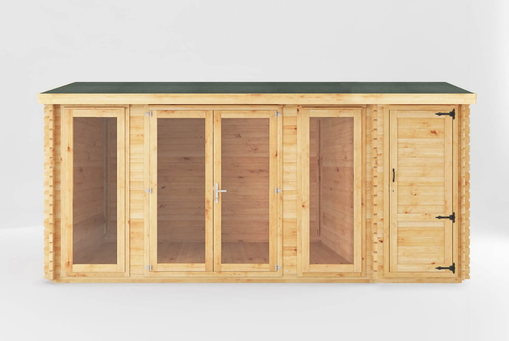 The Home Office Studio Log Cabin with Side Shed 5.1m x 3m